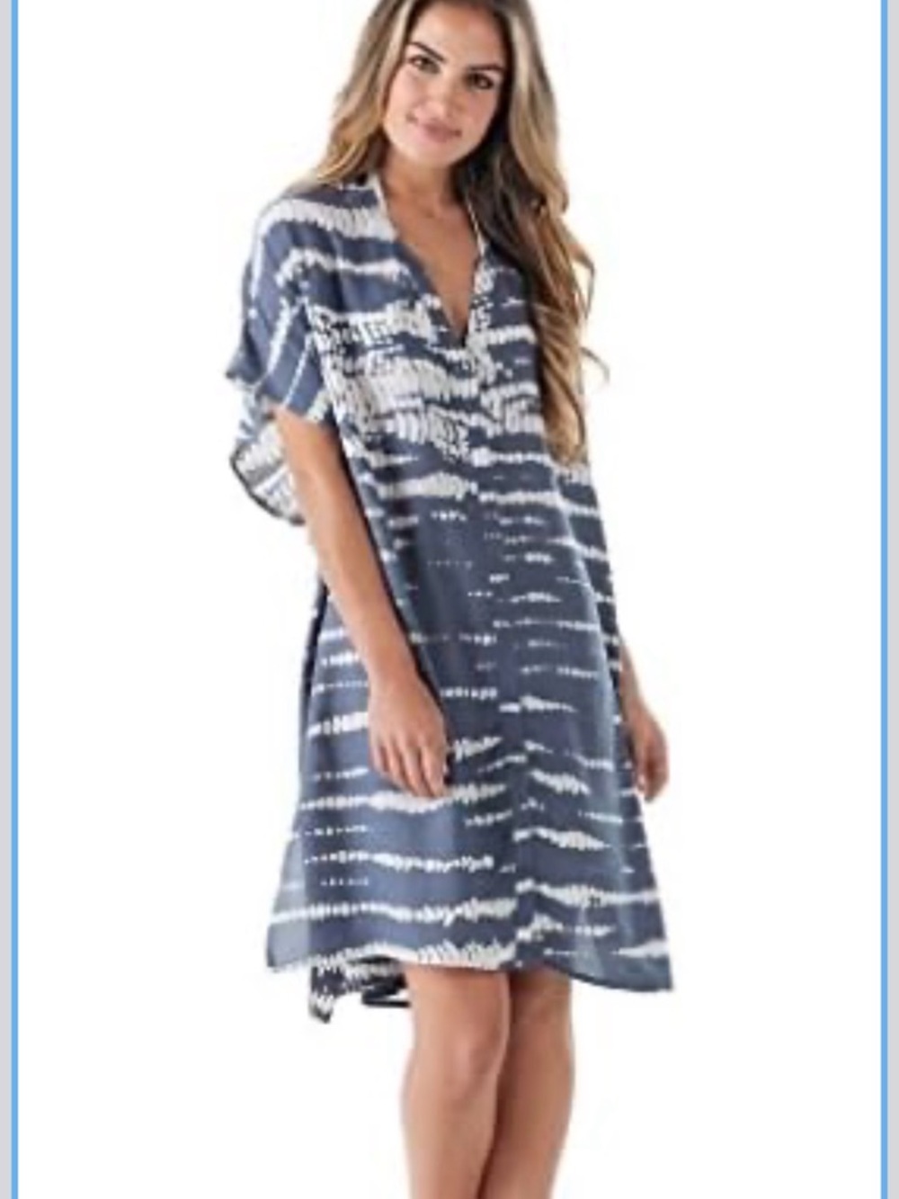 Mud Pie Tally Tie Dye Cover-Up Dress Blue and White NWT Oversized Caftan
